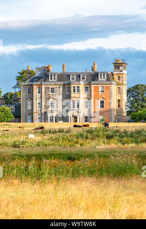 West Kilbride, Scotland, UK - August 10, 2019: The impressive architecture of the ancient Hunterston House historic home to the Lairds of Clan hunter Stock Photo