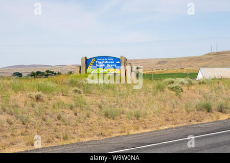 Colfax, Washington - July 4, 2019: Sign for the Palouse Scenic Byway, a popular scenic route in Eastern Washington State Stock Photo