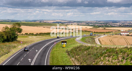 Dorchester, England, UK - July 30, 2012: Traffic flows on the A354 road in the farmland countryside of Dorset between Weymouth and Dorchester. Stock Photo