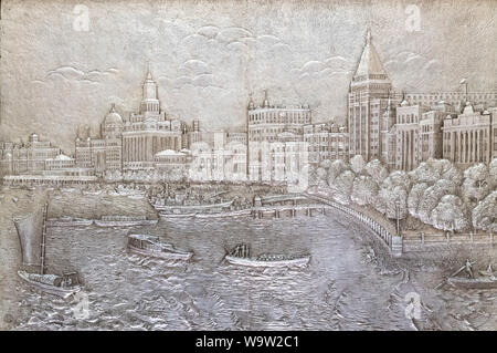 Bas relief decoration in the lobby of the historic Art deco Fairmont Peace Hotel, The Bund, Shanghai, China Stock Photo