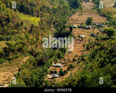 Kundal village where Jim Corbett spent a night in the big ravine and shot two tigers when after Chowgarh maneater, Nandhour Valley, Uttarakhand, India Stock Photo