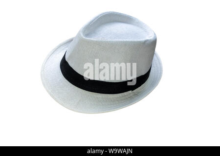 Summer recyclable panama straw or paper hat isolated on white background. Stock Photo