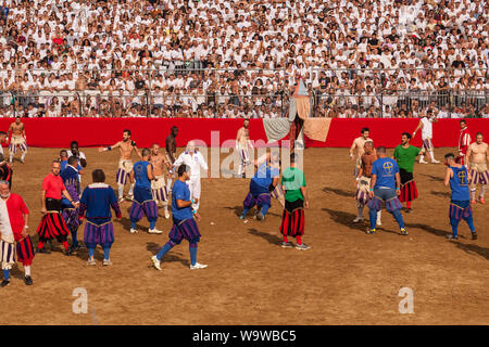 Calcio Storico in Florence, Italy. Also known as Calcio Fiorentino the game is thought to be an early form of modern day football that originated in t Stock Photo