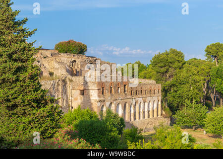 Panoramic view of the ancient city of Pompeii with houses and streets near Naples, Italy.