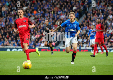 Glasgow, UK. 15th Aug, 2019. The third qualifying round of the UEFA EUROPA LEAGUE 2019/20 between Glasgow Rangers and FC Midtjylland was played at Ibrox stadium, Glasgow the home ground of Rangers who go into this round with a 4 -2 lead. Rangers won 3 -1 to go through to the next round. Credit: Findlay/Alamy Live News Stock Photo