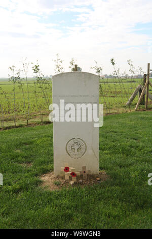 09/10/2017, Langemark-Poelkapelle, Belgium, Welsh Memorial stone in Memorial WW1, The red dragon, built on a dolmen, stands in the middle of an area t Stock Photo