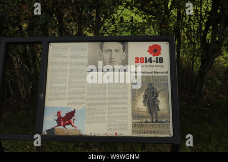 09/10/2017, Langemark-Poelkapelle, Belgium, Welsh Memorial Memorial WW1, The red dragon, built on a dolmen, stands in the middle of an area that was c Stock Photo