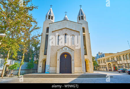 The modest facade of Armenian Cathedral of St Sarkis, located in Karimkhan Zand street in Tehran, Iran Stock Photo