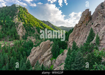 Beautiful view of the flatirons in Boulder Colorado rock climbing Stock Photo