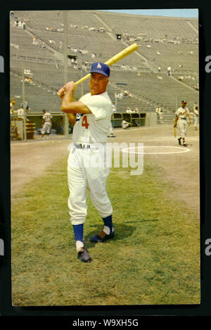 Duke Snider in Vintage Los Angeles Dodgers souvenir postcard photo at the Memorial Coliseum in Los Angeles, CA circa 1959 Stock Photo