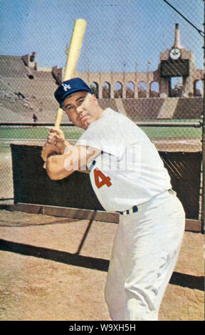 Duke Snider in vintage Los Angeles Dodgers souvenir postcard photo at the Memorial Coliseum in Los Angeles, CA circa 1959 Stock Photo