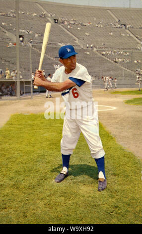 Carl Furillo in Vintage Los Angeles Dodgers souvenir postcard photo at the Memorial Coliseum in Los Angeles, CA circa 1959 Stock Photo