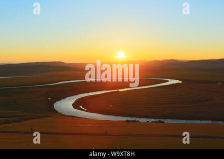 Sino-russian border erguna river sunset Stock Photo