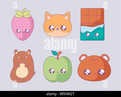 cute set icons style kawaii vector illustration design Stock Vector