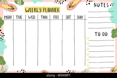 Template for weekly planner page Stock Vector