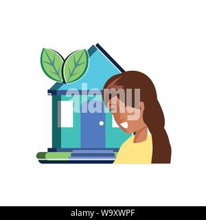 Avatar woman and house design, Sustainability eco friendly green recycle ecology renewable and solution theme Vector illustration Stock Vector