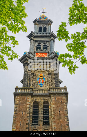 Amsterdam Westerkerk clock tower in spring time Stock Photo