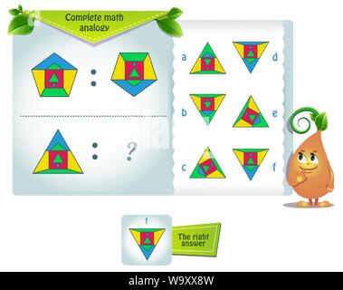 educational game for kids and adults development of logic, iq. Complete math analogy Stock Vector