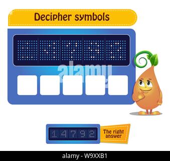 Visual Game for children and adults . Task game decipher symbols Stock Vector