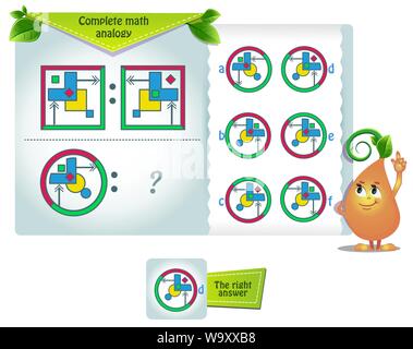 educational game for kids and adults development of logic, iq. Complete math analogy Stock Vector