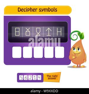 Visual Game for children and adults . Task game decipher symbols Stock Vector