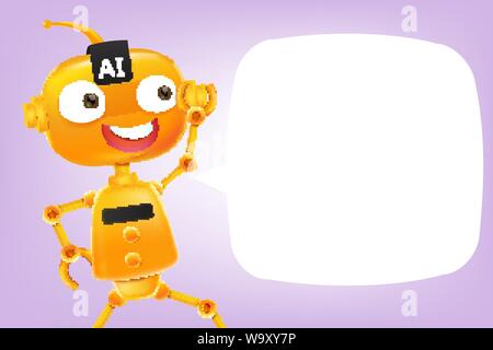 AI artificial intelligence robot cartoon with blank speech bubble and copy space vector illustration Stock Vector