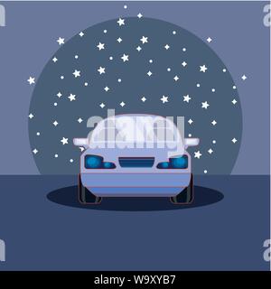 parked car over night landscape over blue background, colorful design. vector illustration Stock Vector