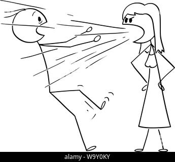 Vector cartoon stick figure drawing conceptual illustration of woman yelling or screaming at man.Concept or couple relationship. Stock Vector