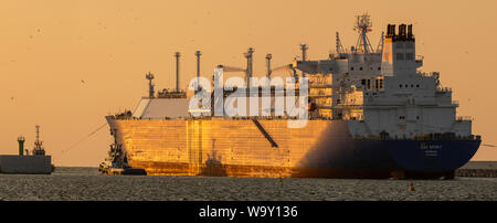 LNG tanker during a liquefied gas supply operation to the LNG terminal in Świnoujście in Poland Stock Photo
