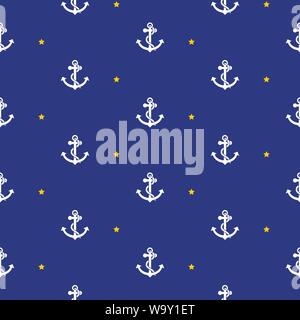 Seamless pattern with vintage anchor symbols and stars. Nautical backdrop vector illustration Stock Vector