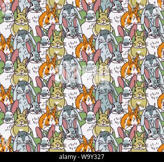 Big group rabbits seamless pets animal pattern Stock Vector