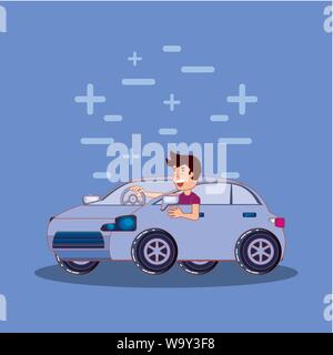 drive safely man driving a car blue background vector illustration Stock Vector