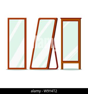 Floor wooden frames mirrors rectangular shapes set. Stock Vector