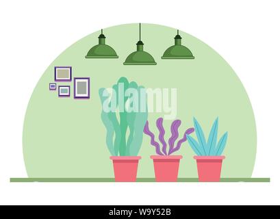 Decorative set of plant pots cartoons Stock Vector