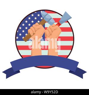 Construction workers hands holding tools Stock Vector