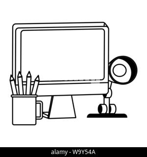 Office and workplace elements cartoons in black and white Stock Vector