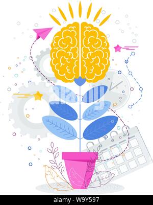 Brain grows in a flower pot like a plant. Stock Vector
