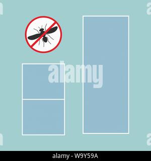 Mosquito net with frame for pvc windows icon and symbol. Stock Vector