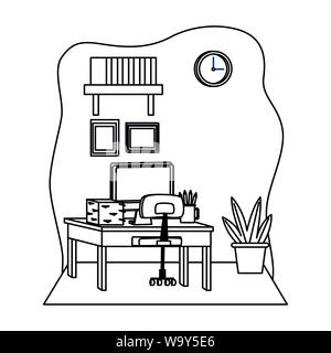 Office and workplace elements cartoons in black and white Stock Vector