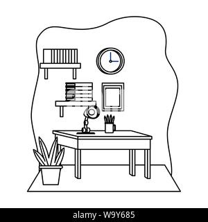 Office and workplace elements cartoons in black and white Stock Vector