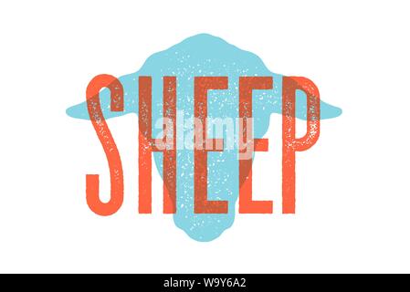 Lamb, sheep. Vintage typography, lettering, retro print Stock Vector