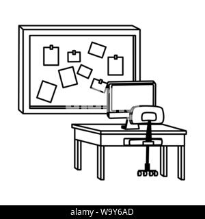 Office and workplace elements cartoons in black and white Stock Vector