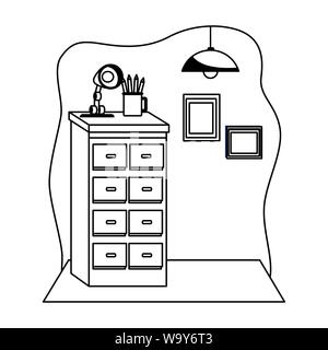 Office and workplace elements cartoons in black and white Stock Vector