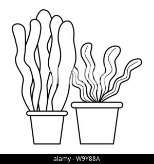Decorative set of plant pots cartoons in black and white Stock Vector