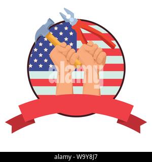 Construction workers hands holding tools Stock Vector