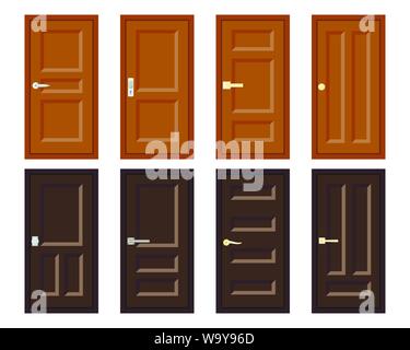 Vector flat design house door set element of interior or exterior building design. Stock Vector