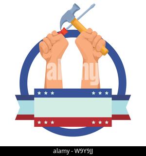 Construction workers hands holding tools Stock Vector