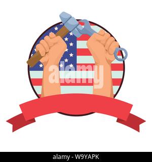 Construction workers hands holding tools Stock Vector