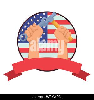 Construction workers hands holding tools Stock Vector
