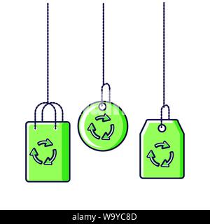 tags commercial with recycling arrows hanging vector illustration design Stock Vector